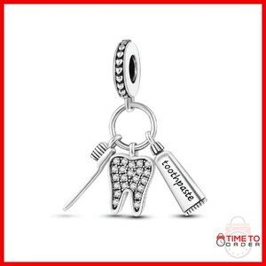 Sterling Silver Toothbrush Charm, Pandora Fit, 925 Silver Dangle